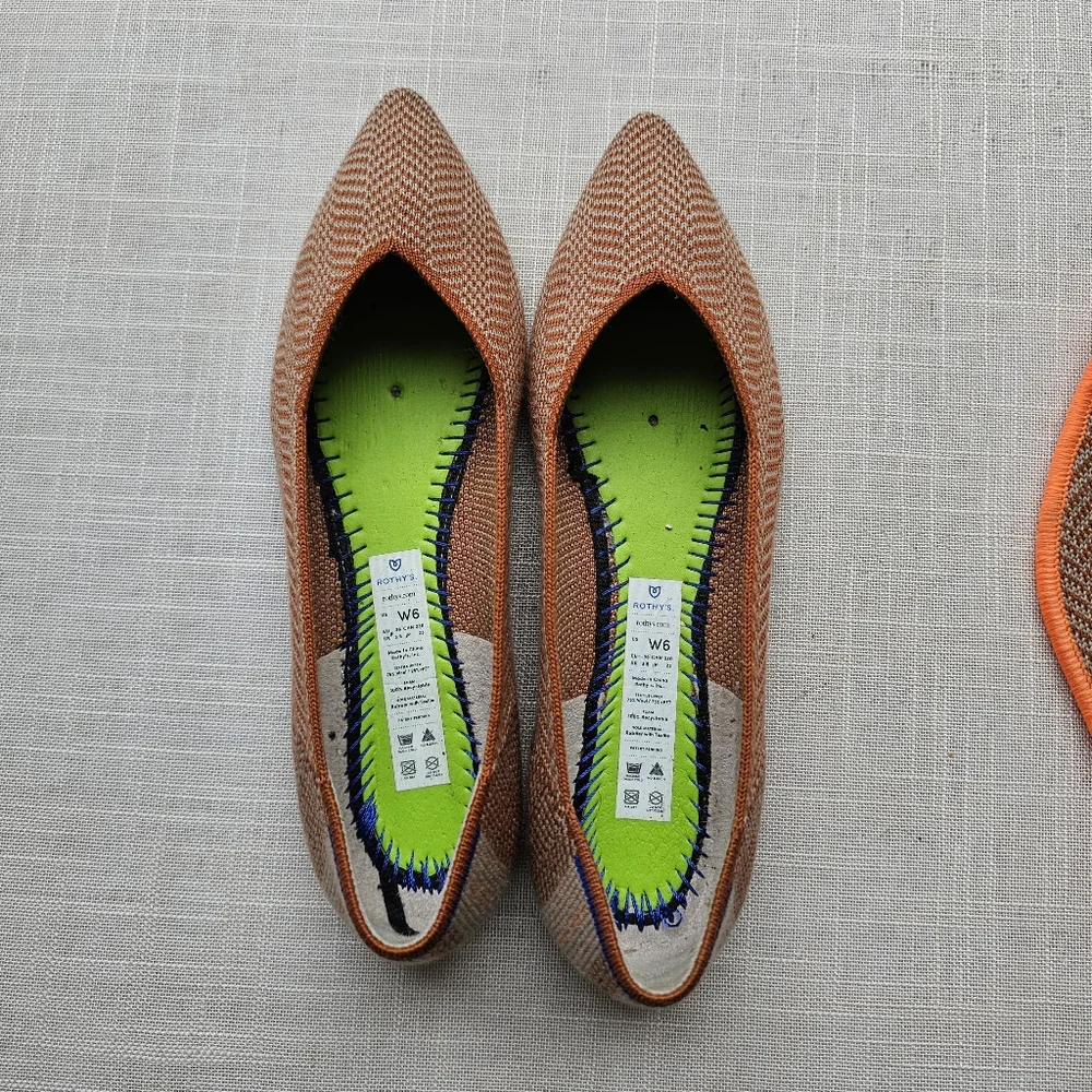 Rothy's Sz 6 Merino Wool Camel Herringbone Points Flats Rothys - Picture 7 of 12